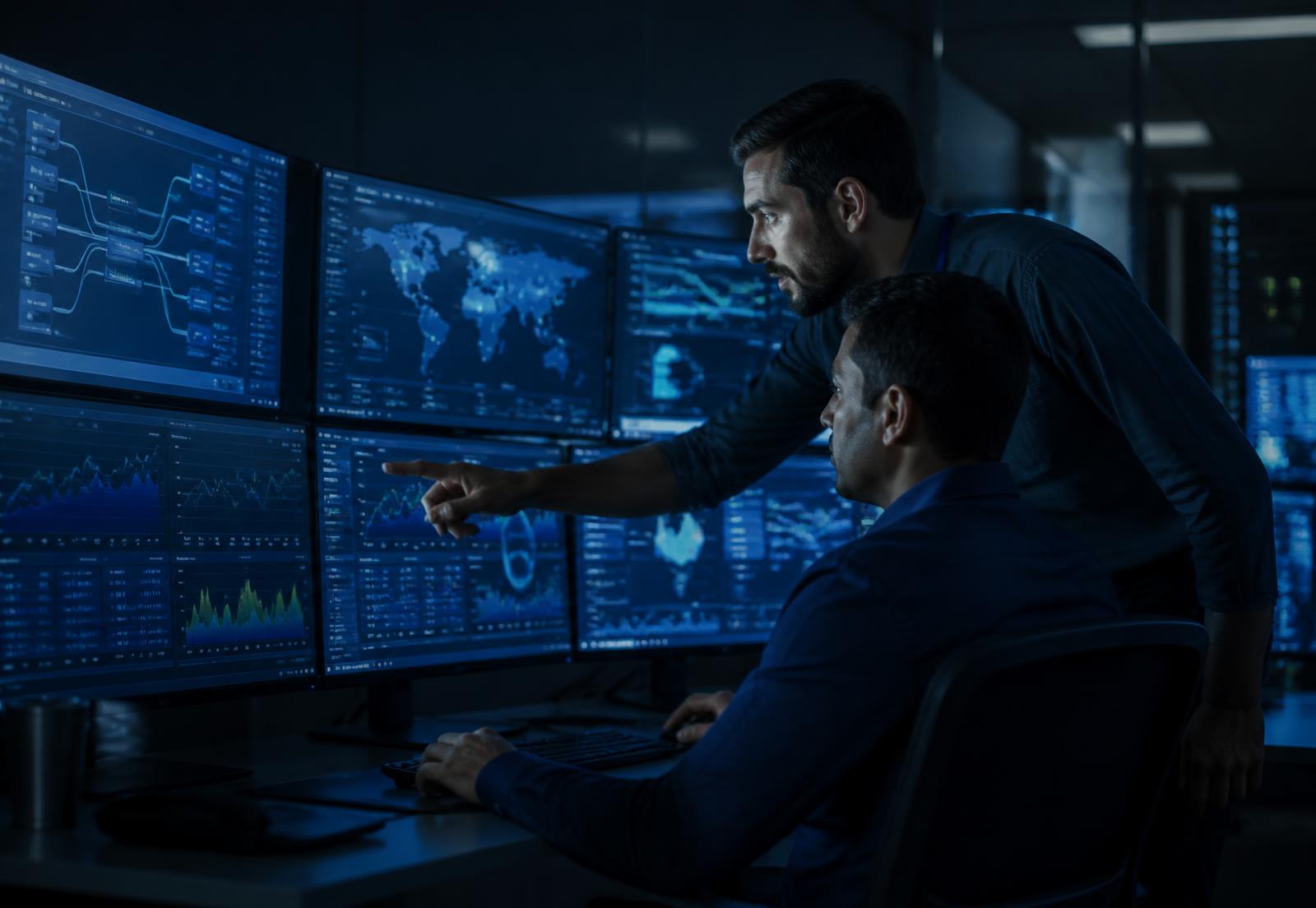 SJ Navigations engineers reviewing infrastructure dashboards